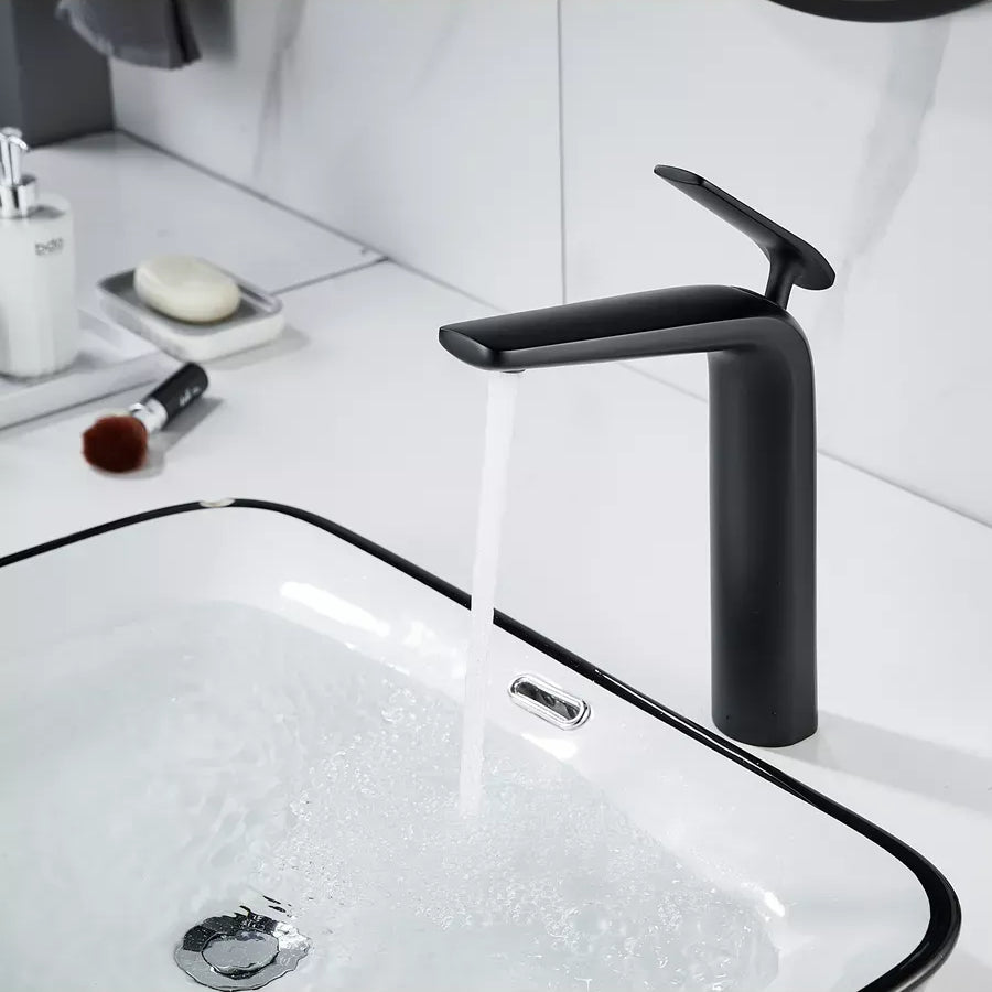 Robinet de Lavabo Line – Noir Mat Design Moderne, Bec Haut, Corps en Laiton