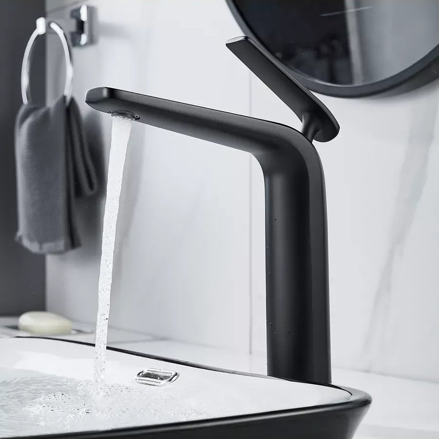 Robinet de Lavabo Line – Noir Mat Design Moderne, Bec Haut, Corps en Laiton