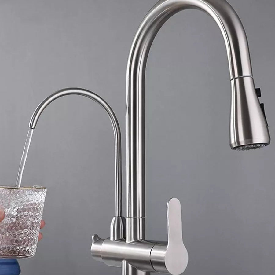 Robinet Mitigeur de Cuisine Aqualis – Laiton Massif avec Douchette Rétractable à Double Jet