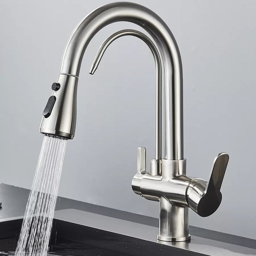 Robinet Mitigeur de Cuisine Aqualis – Laiton Massif avec Douchette Rétractable à Double Jet