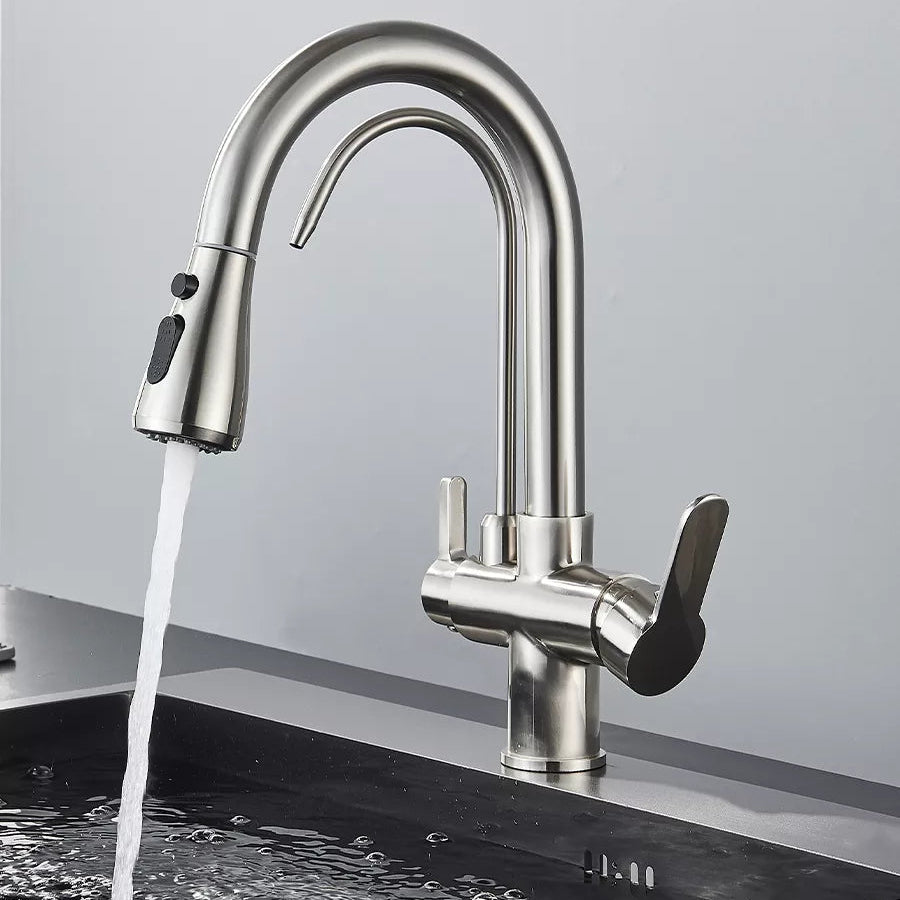Robinet Mitigeur de Cuisine Aqualis – Laiton Massif avec Douchette Rétractable à Double Jet