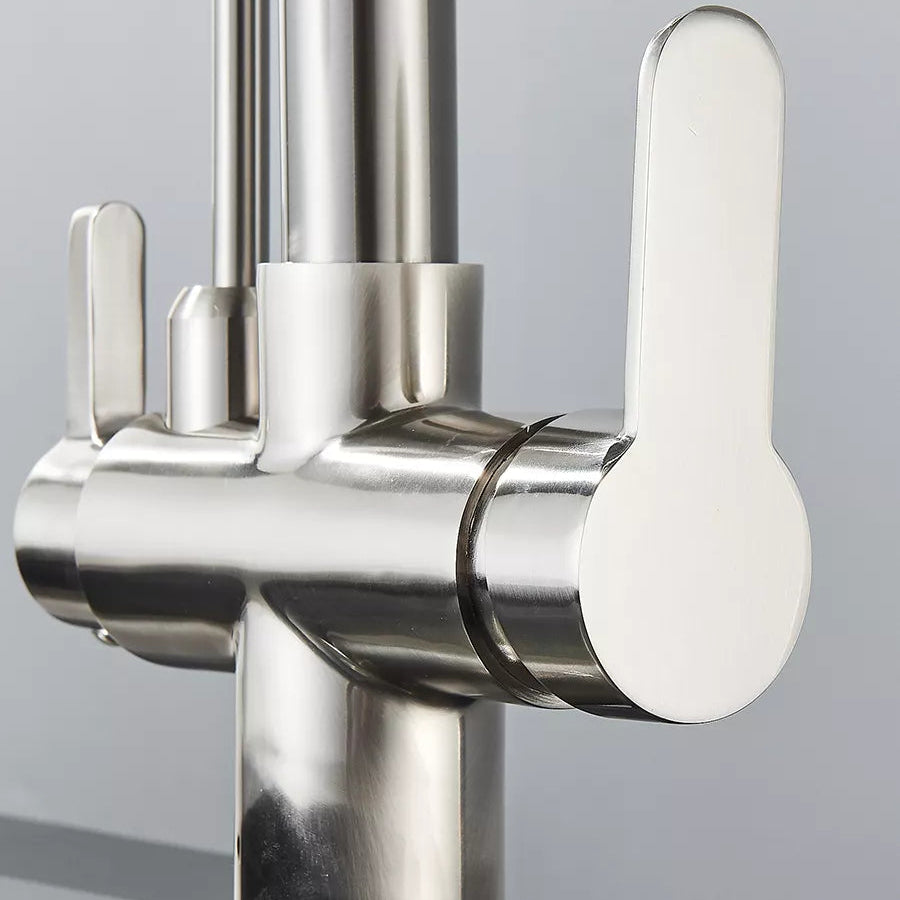 Robinet Mitigeur de Cuisine Aqualis – Laiton Massif avec Douchette Rétractable à Double Jet