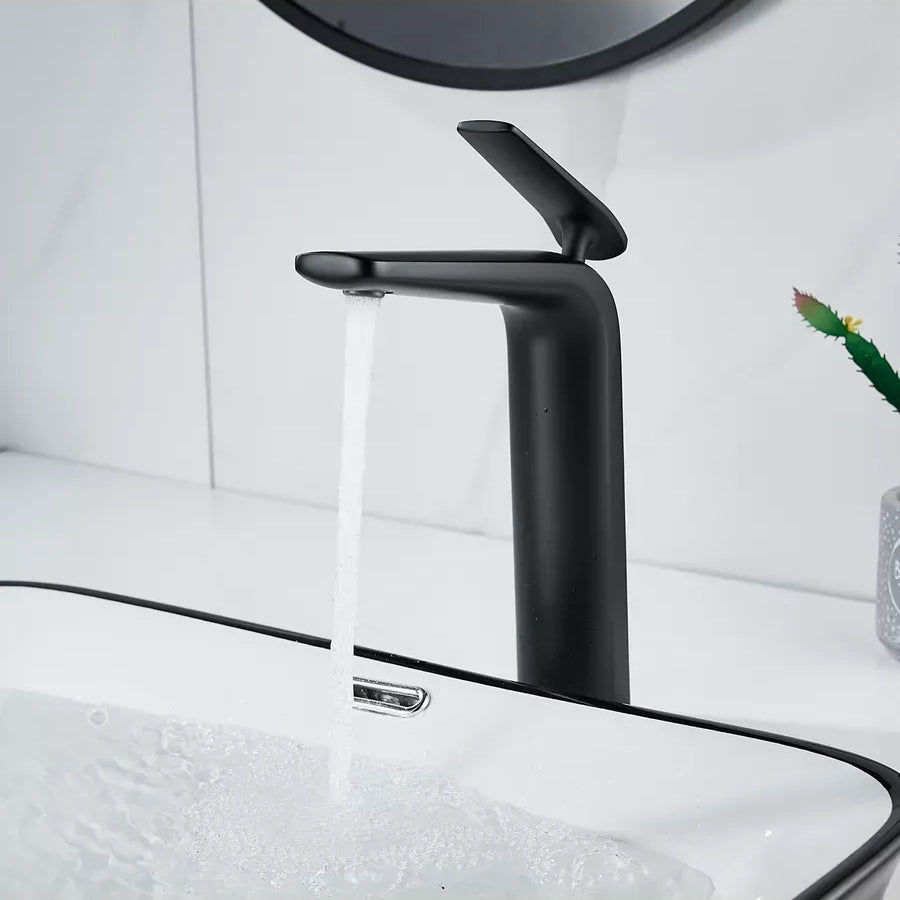 Robinet de Lavabo Line – Noir Mat Design Moderne, Bec Haut, Corps en Laiton