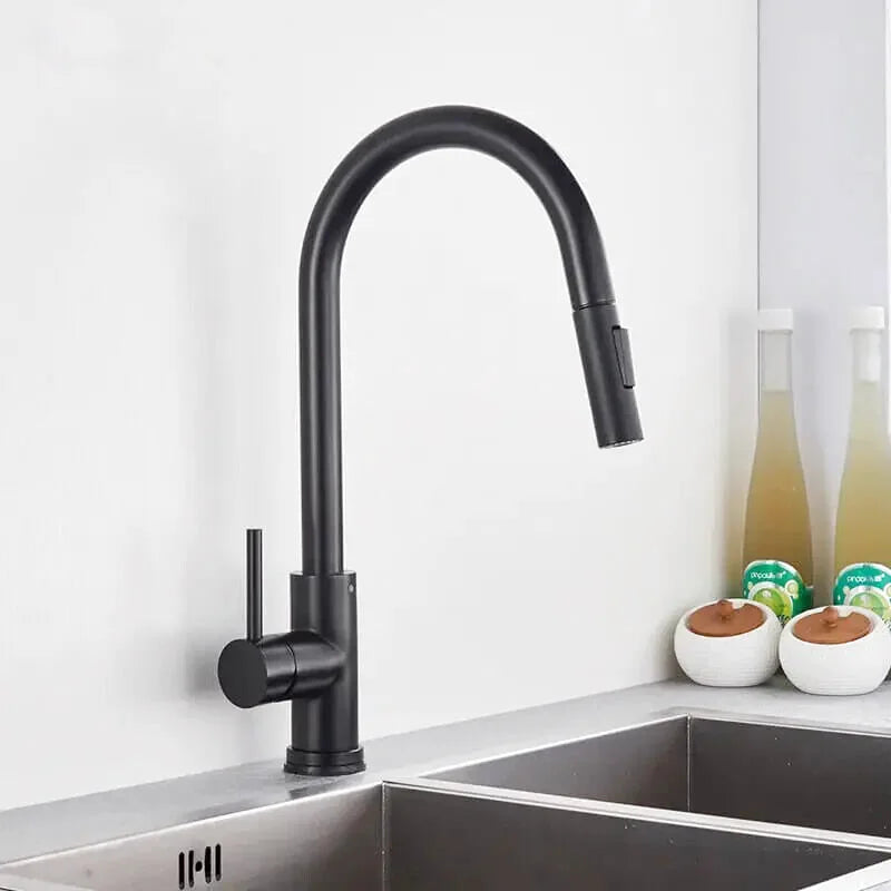 Robinet Cuisine Calyos – Noir Mat avec Douchette Rétractable à Deux Modes